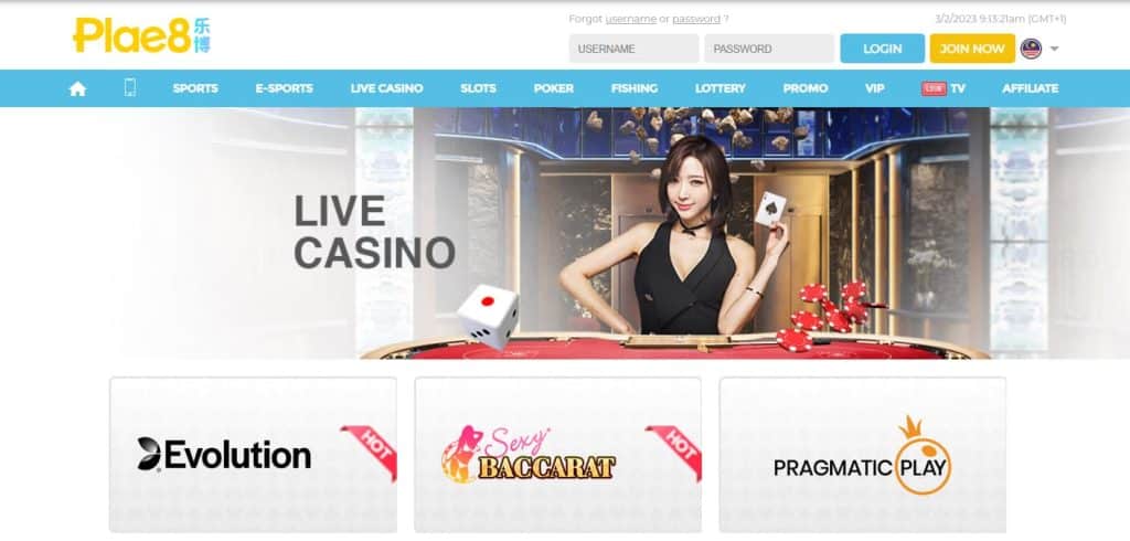 Plae8 Malaysia Online Gambling Screenshot